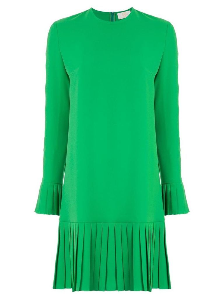 Sara Battaglia long-sleeved pleated skirt dress - Green