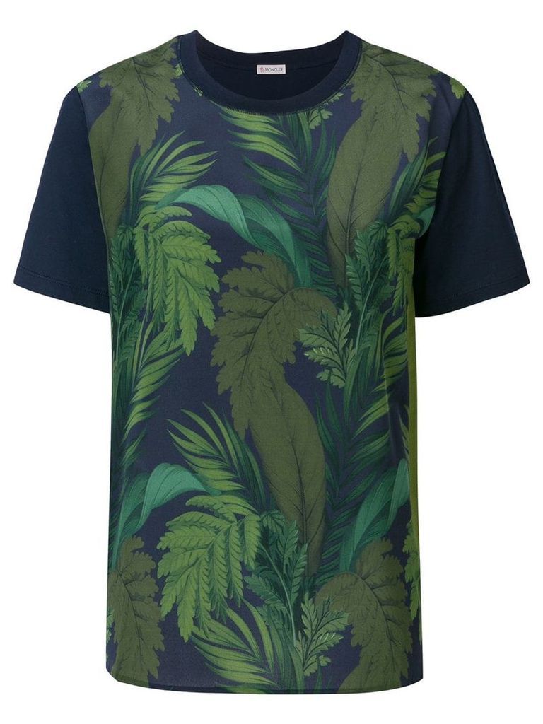 Moncler foliage print contrast sleeve T-shirt - Blue