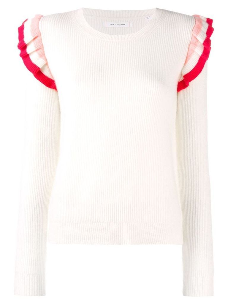 Chinti & Parker colour-block ruffle sweater - White