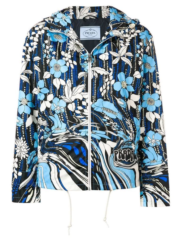 Prada floral print windbreaker jacket - Blue