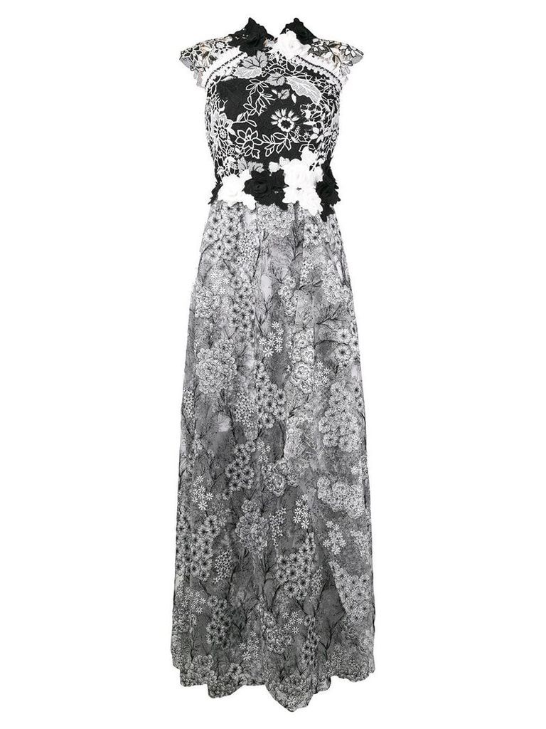 Talbot Runhof floral embroidered tulle dress - White