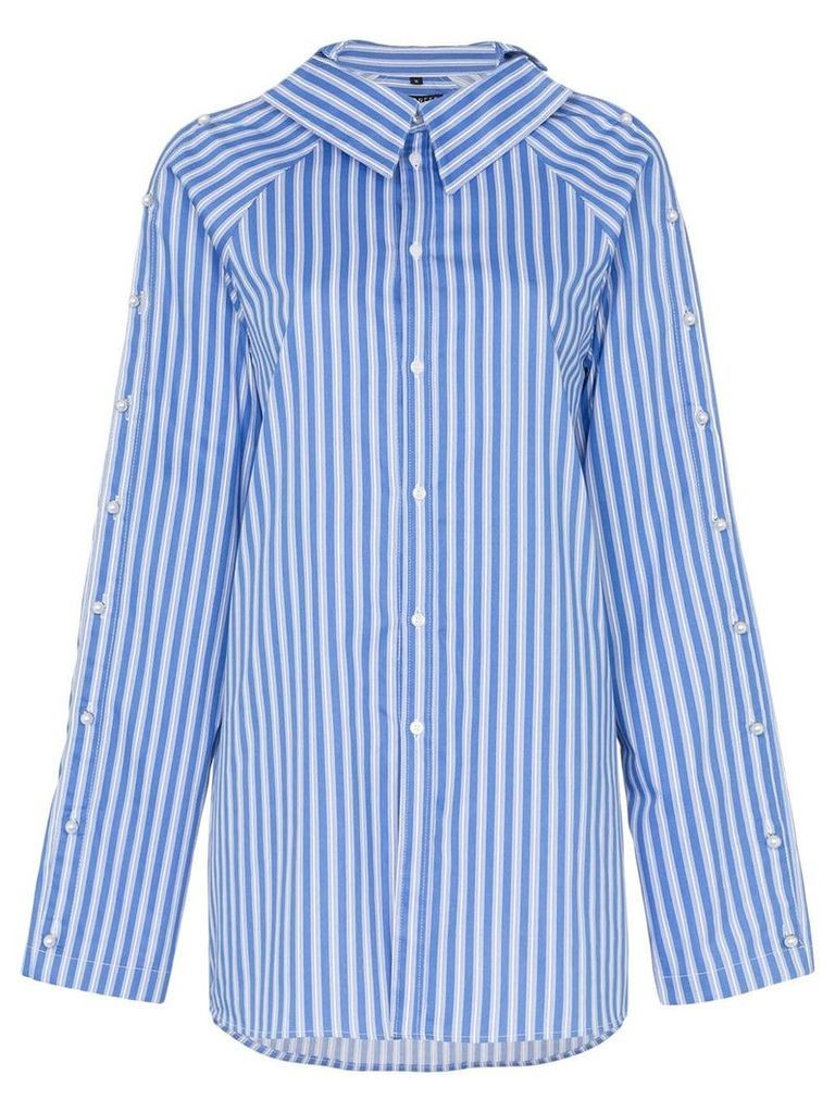 Blindness button detail stripe cotton shirt - Blue