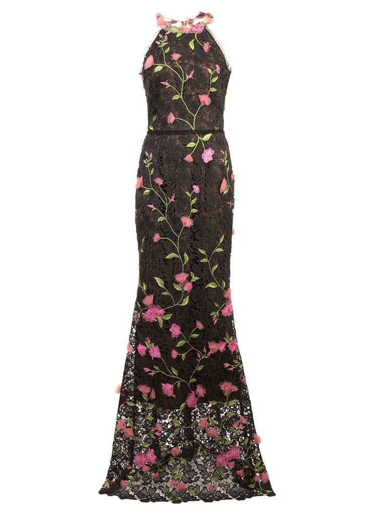 Marchesa Notte lace fitted long dress - Black