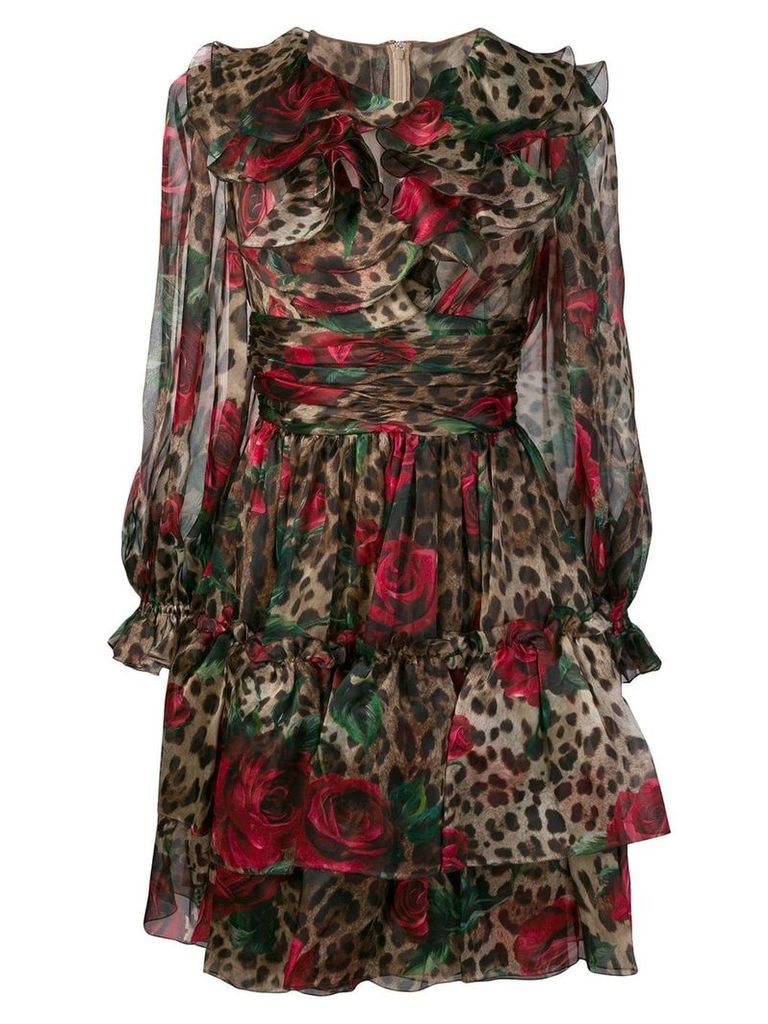 Dolce & Gabbana multi-print ruffled dress - NEUTRALS