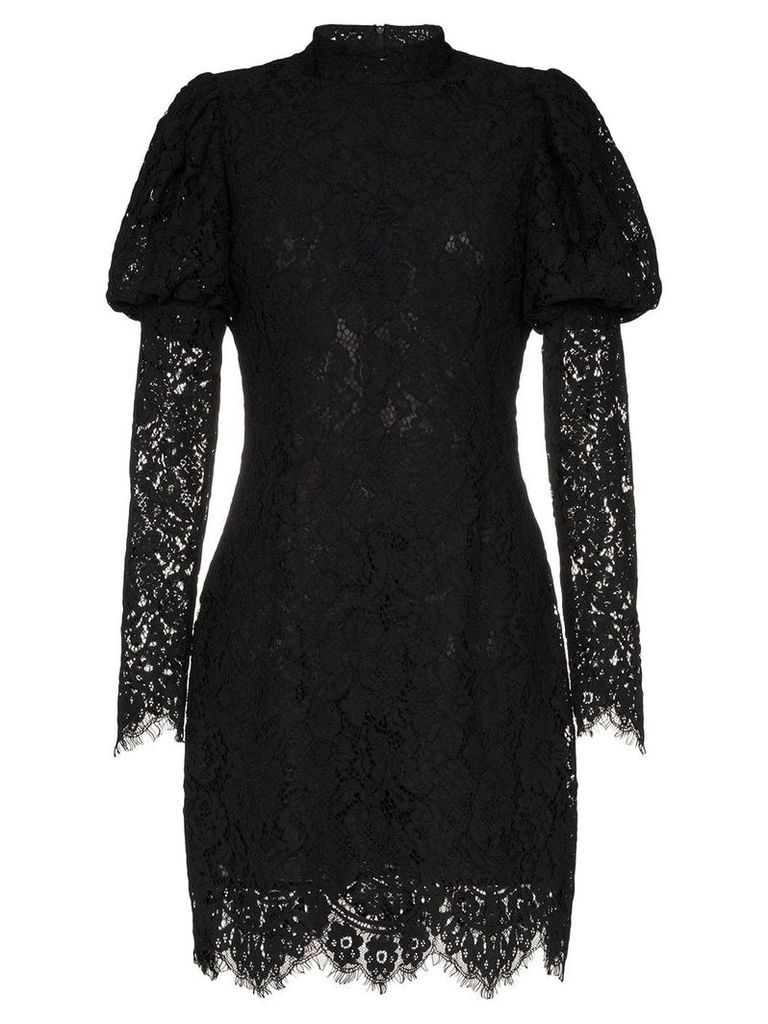GANNI Everdale puff sleeve lace cotton blend mini dress - Black