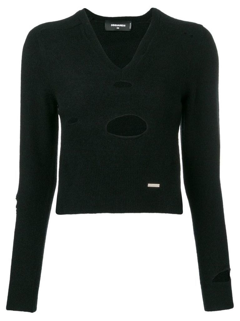Dsquared2 ripped appliqué V-neck sweater - Black