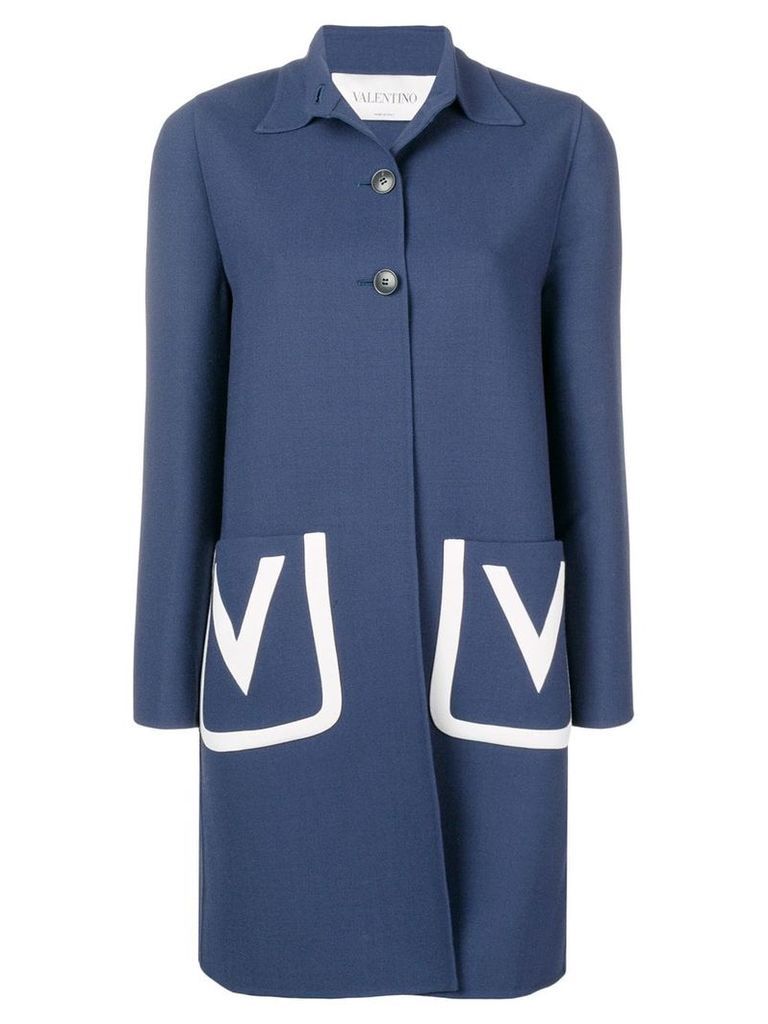 Valentino embroidered V crêpe wool coat - Blue