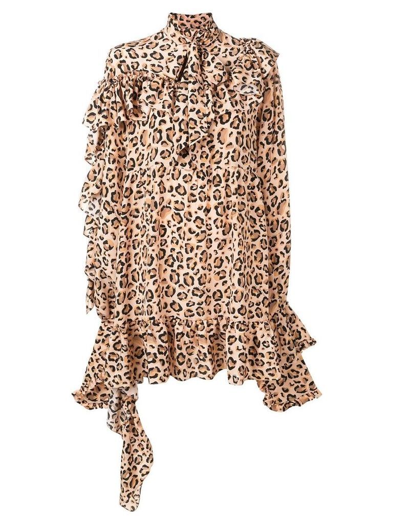 Rokh leopard-print ruffle dress - Neutrals