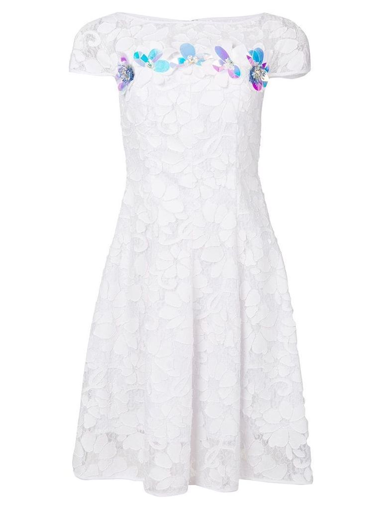 Talbot Runhof floral embellished lace dress - White