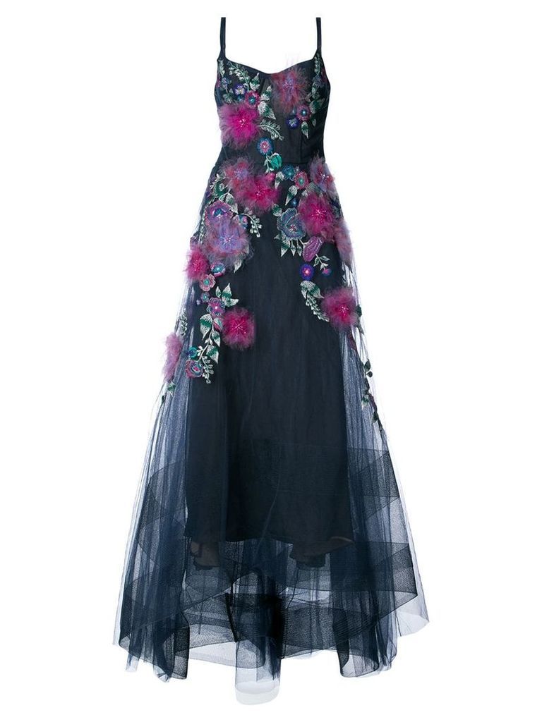Marchesa Notte embellished floral gown - Blue