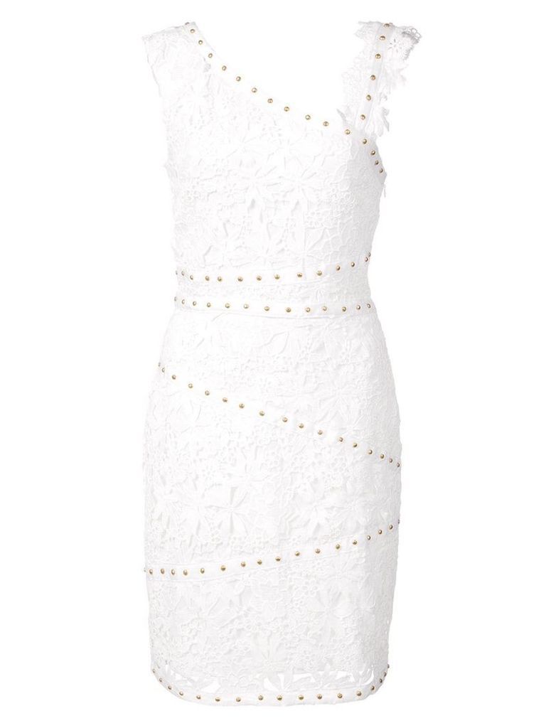 Nicole Miller asymmetric studded lace dress - White