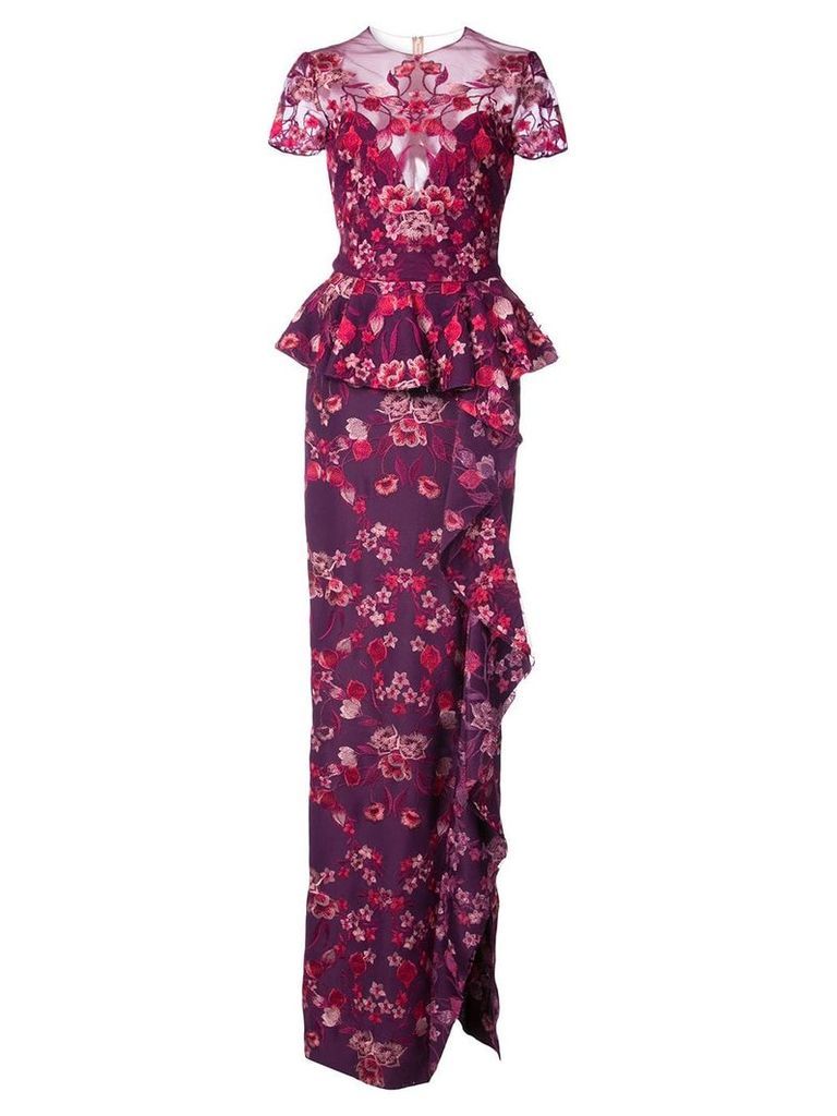 Marchesa Notte peplum floral gown - PINK