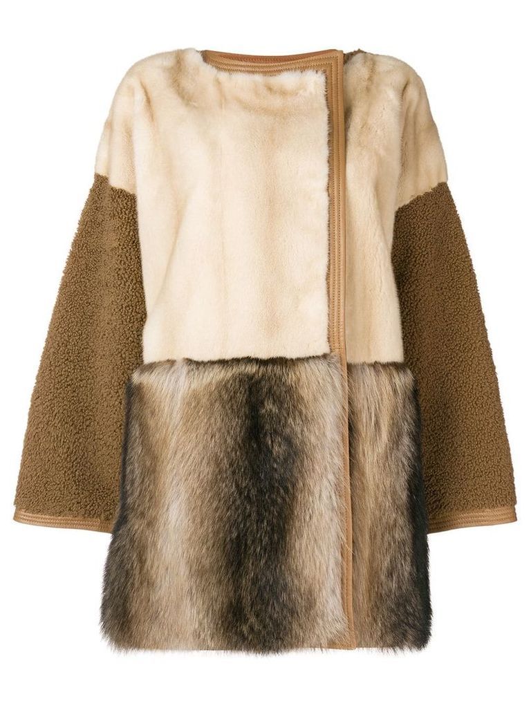 Yves Salomon panelled fur coat - White