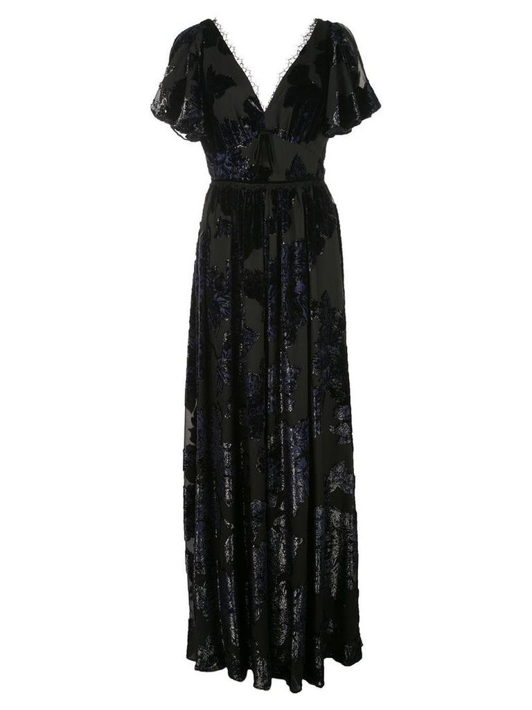 Marchesa Notte floral print v-neck gown - Black