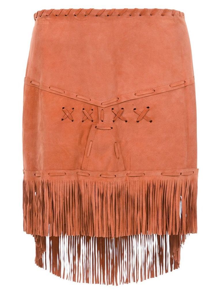 Andrea Bogosian leather short skirt with fringes - Neutrals