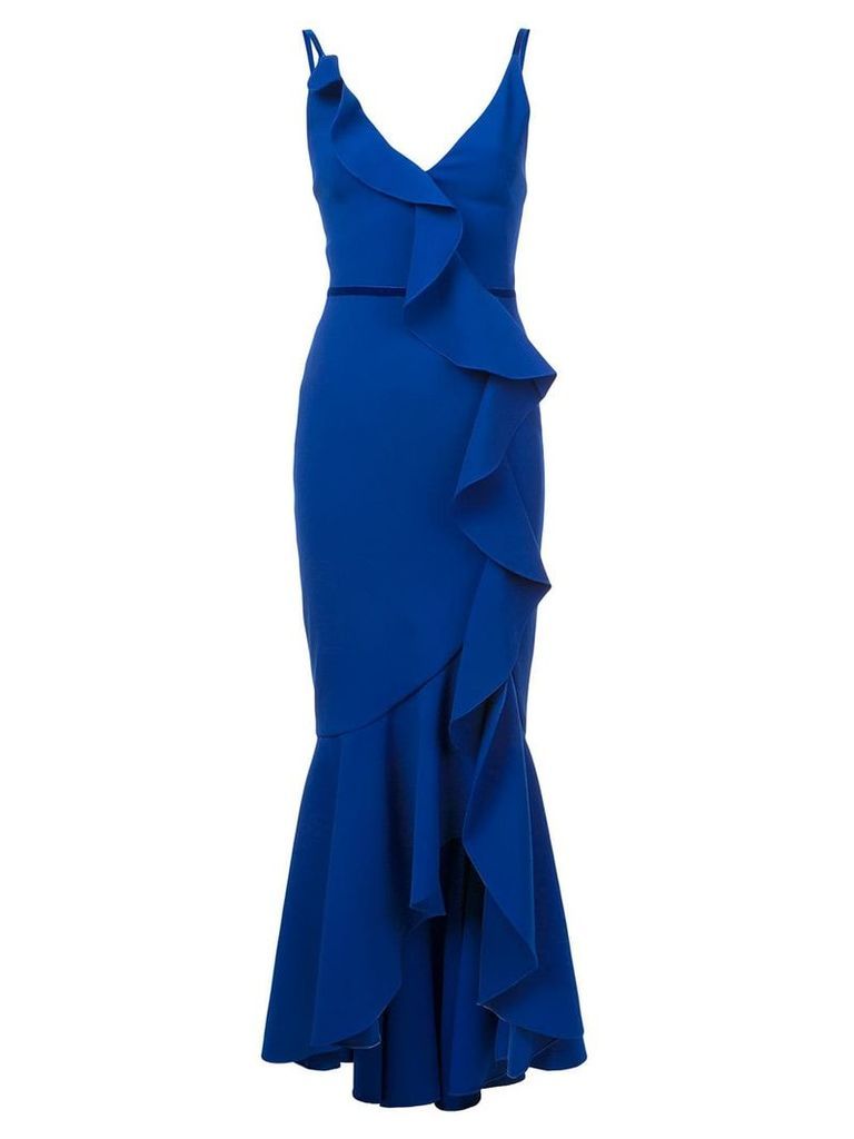 Marchesa Notte V-neck crepe gown - Blue