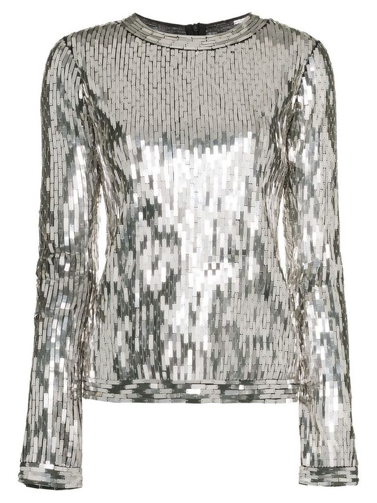 Off-White Sequin Embellished Top - SILVER