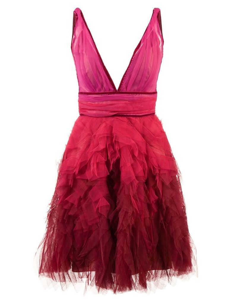 Marchesa Notte ruffle tulle dress - Red