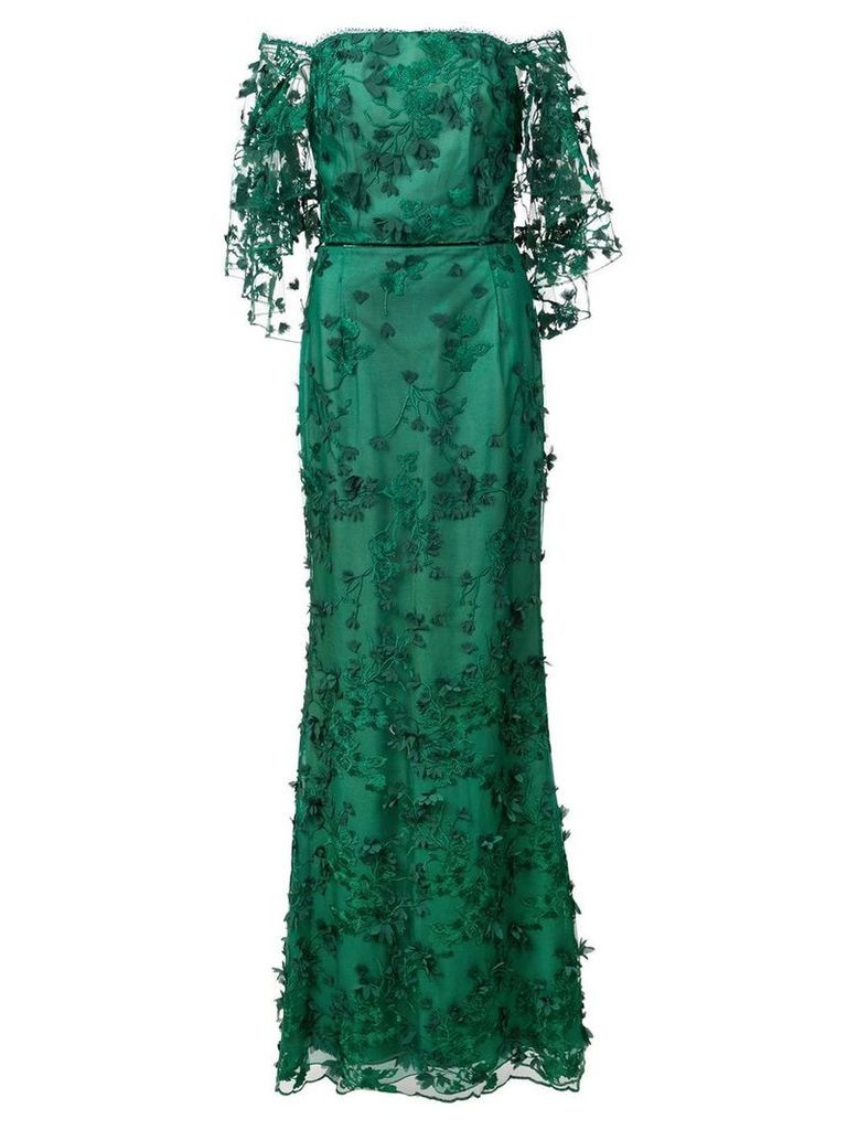Marchesa Notte floral off-the-shoulder dress - Green