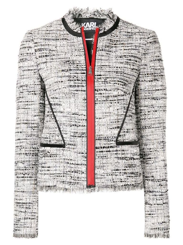 Karl Lagerfeld Boucle Jacket W/Satin Piping - Grey