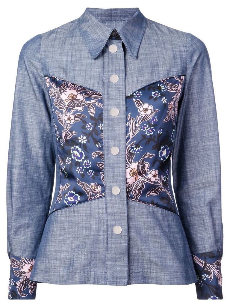 Jill Stuart floral panel chambray shirt - Blue