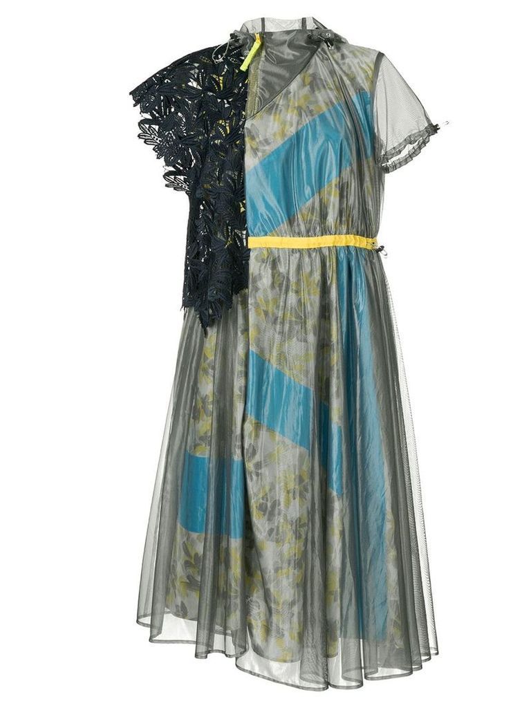 Kolor floral panelled belted dress - SILVER