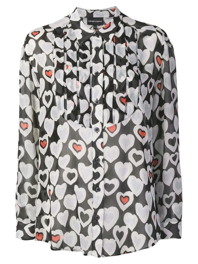 Emporio Armani hearts print pleated bib shirt - Black