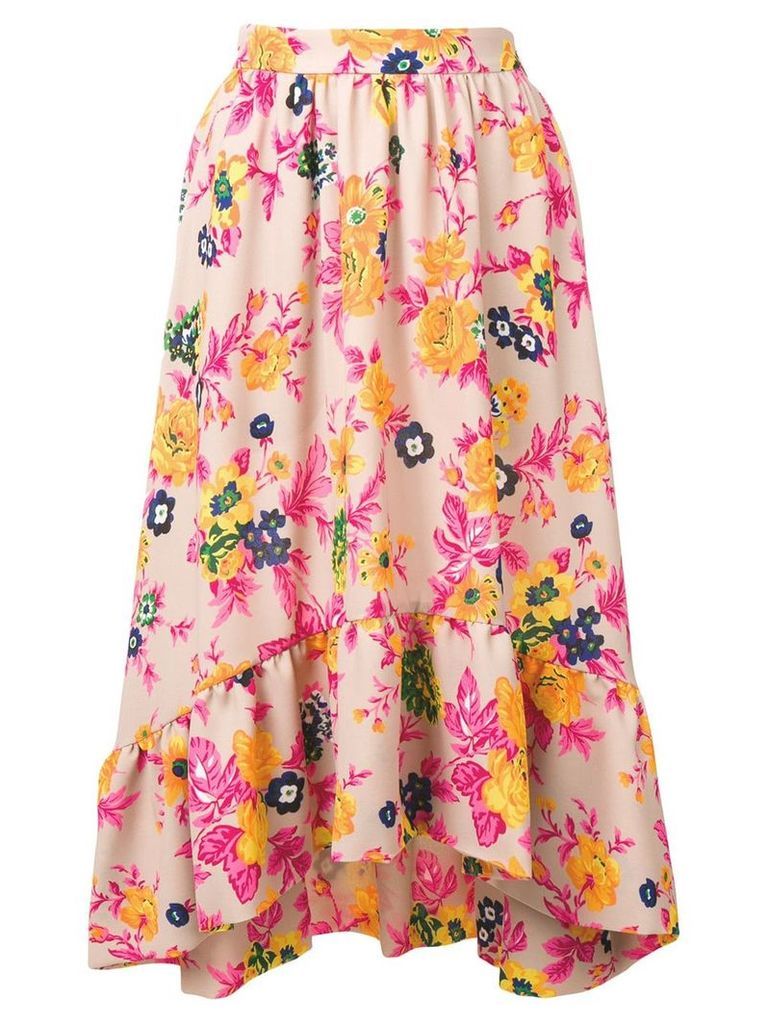 MSGM asymmetric floral print skirt - NEUTRALS