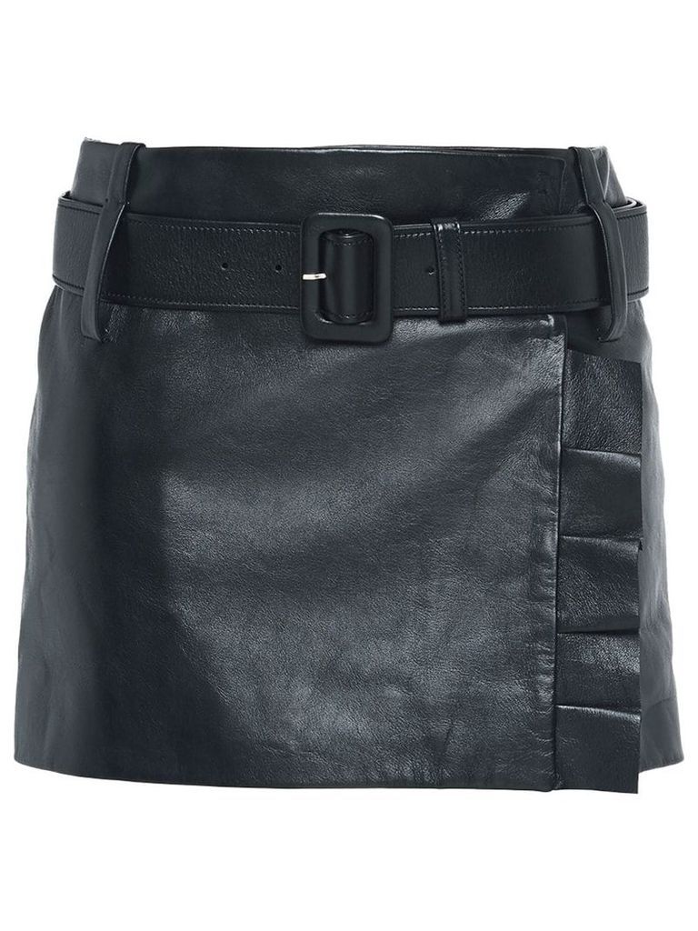 Prada Leather miniskirt with belt and ruffles - Black