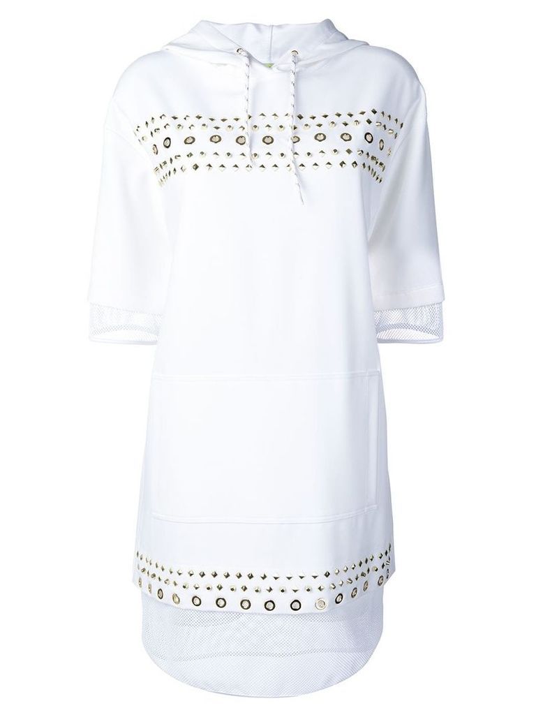 Versace Jeans Couture studded fishnet hooded dress - White
