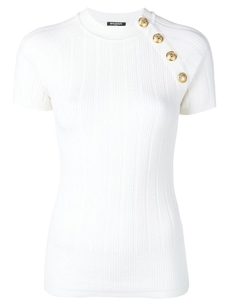 Balmain button embellished knitted top - White