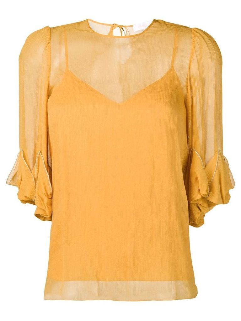 See by Chloé draped detail sheer blouse - Yellow