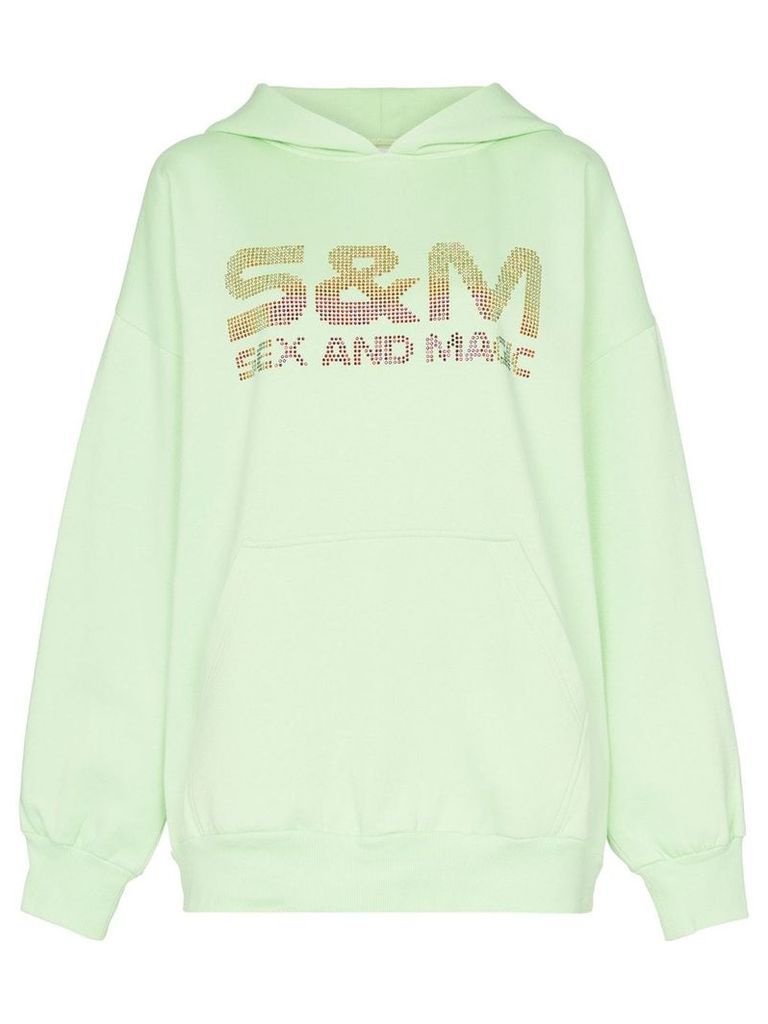 Ashish crystal embellished S & M slogan hoodie - Green