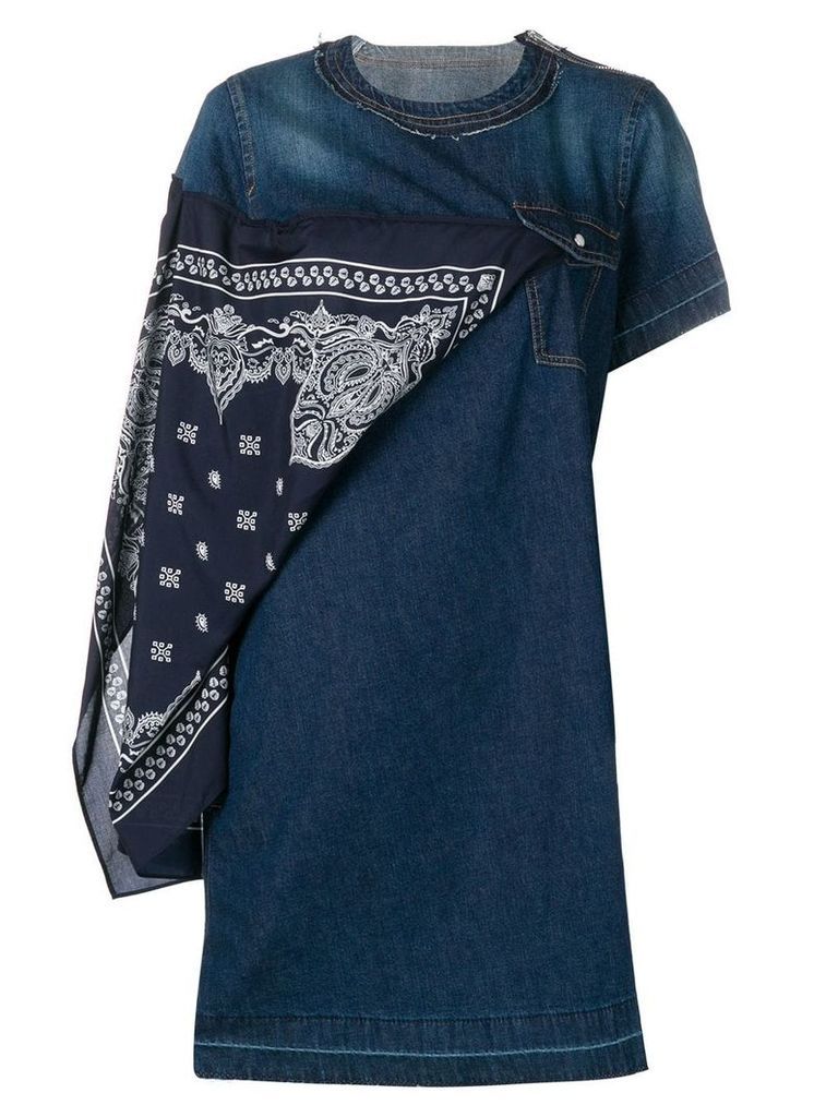 Sacai scarf detail denim dress - Blue