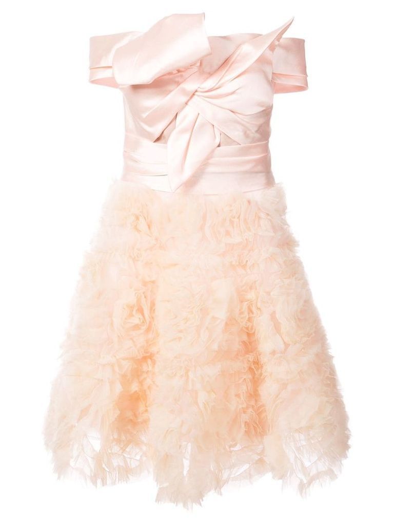 Marchesa Notte frill-embroidered dress - PINK