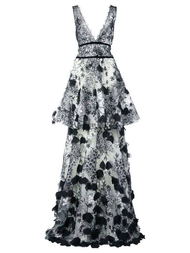 Marchesa Notte embroidered maxi dress - Black