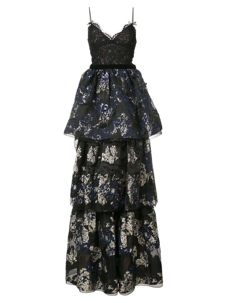 Marchesa Notte layered skirt evening dress - Black