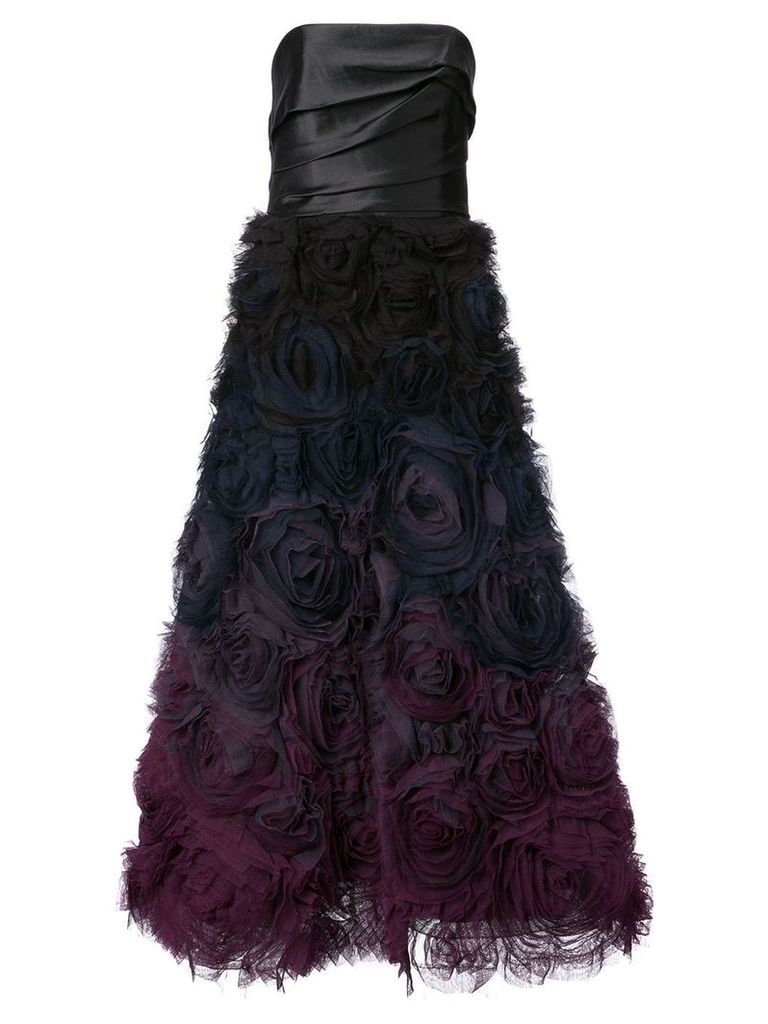 Marchesa Notte rose appliqué gown - Black