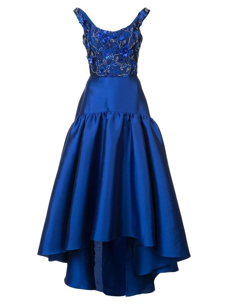 Marchesa Notte floral-embroidered asymmetric gown - Blue
