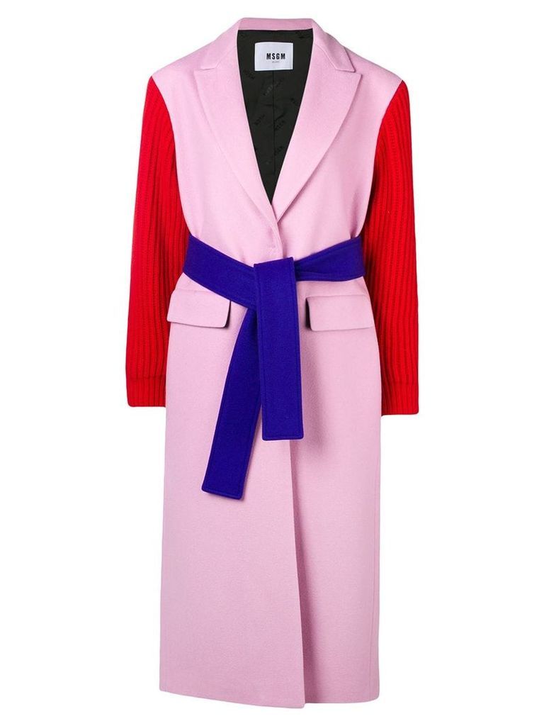 MSGM contrasting belted coat - Pink