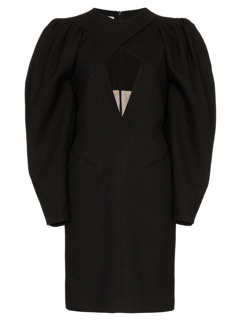 Situationist voluminous sleeve open front wool dress - Black