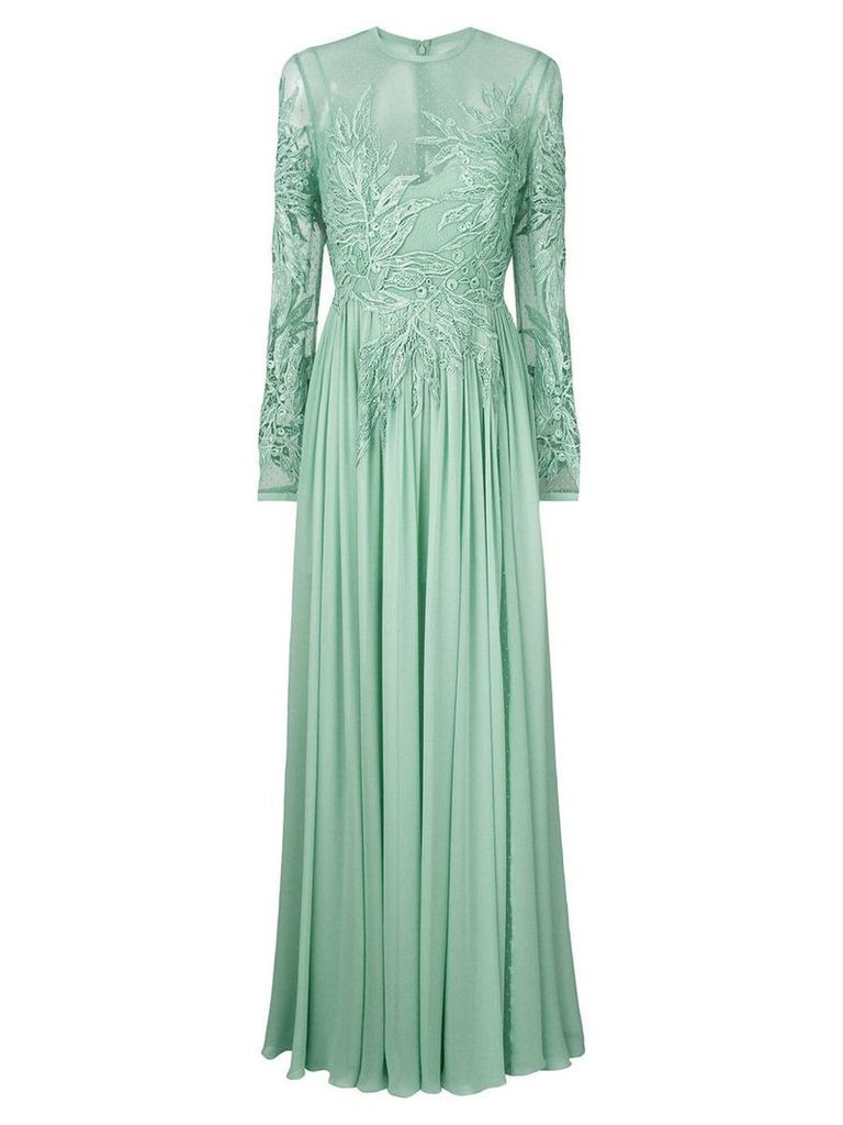 Elie Saab long-sleeve embroidered dress - Green