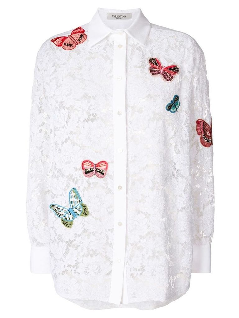 Valentino embroidered butterfly lace shirt - White