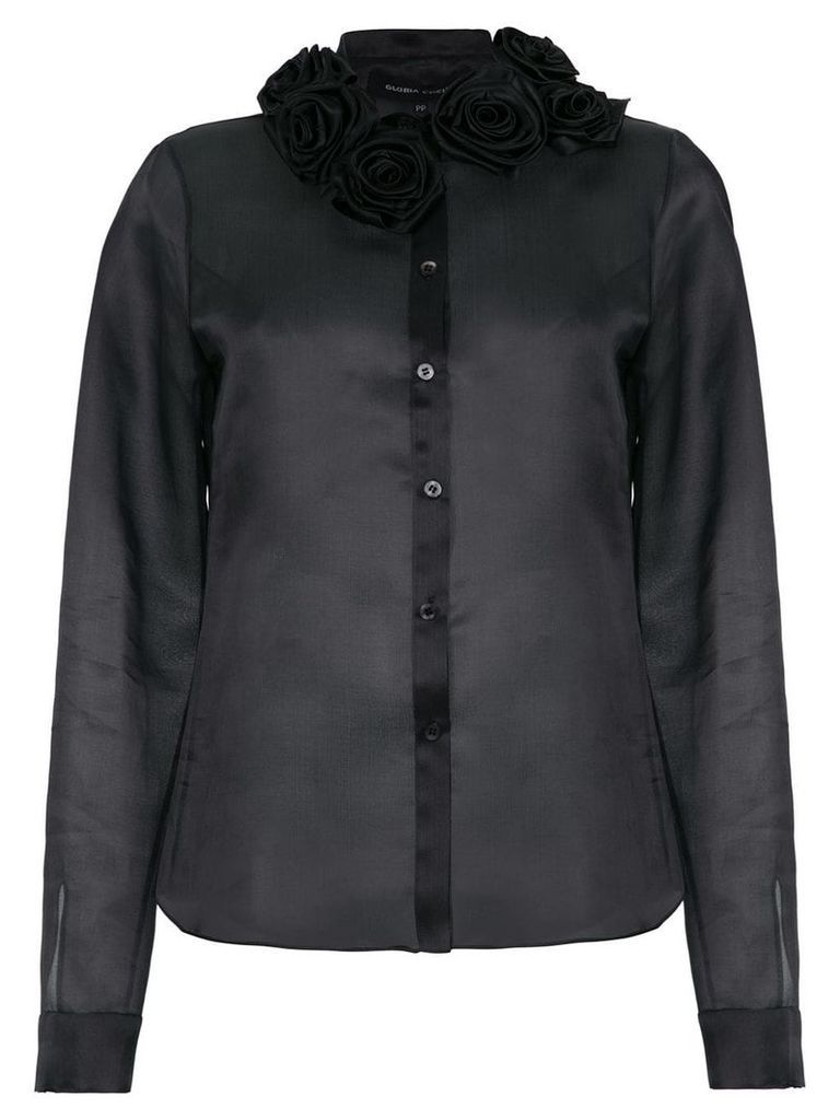 Gloria Coelho flower appliqué silk shirt - Black