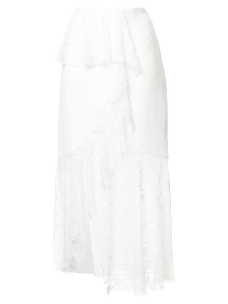 Goen.J lace panelled georgette skirt - White