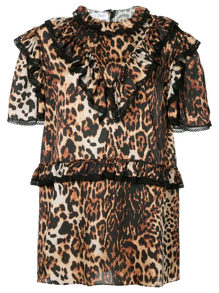 We11done leopard print ruffle trim dress - Brown
