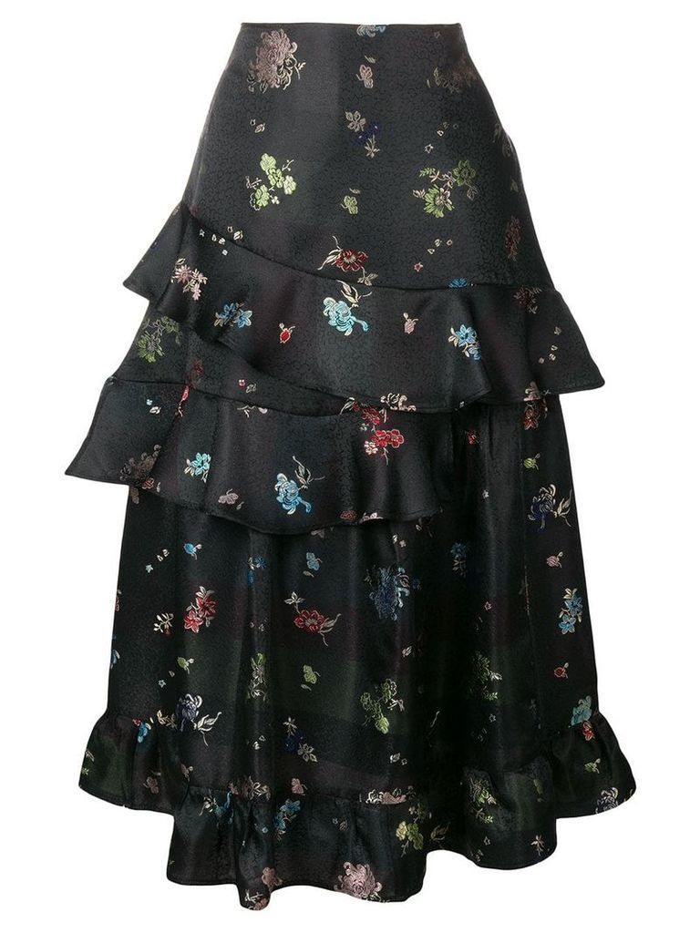 Preen By Thornton Bregazzi frilled floral printed skirt - Black