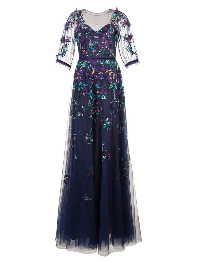 Marchesa Notte embroidered tulle ball gown - Blue