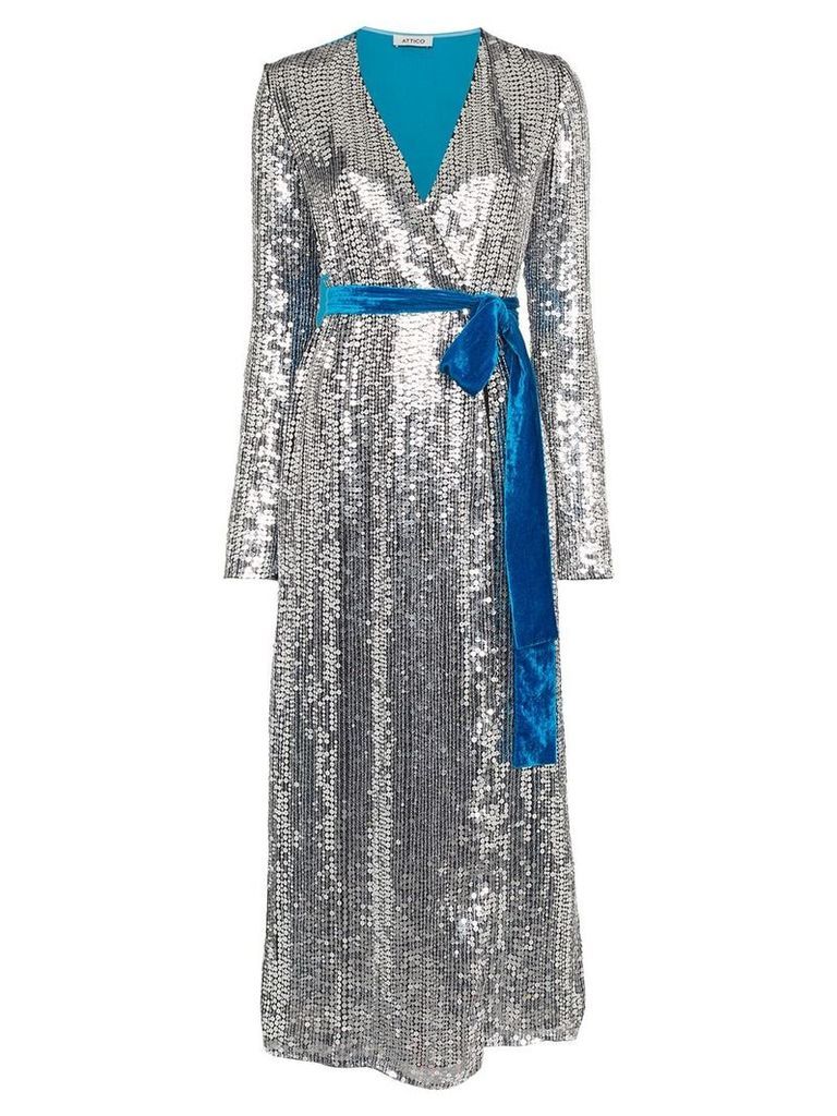The Attico Belted Sequin Velvet Midi Dress - Blue