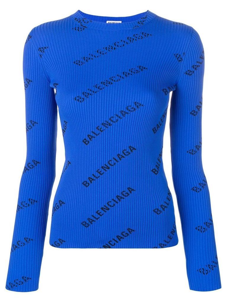 Balenciaga ribbed logo print sweater - Blue